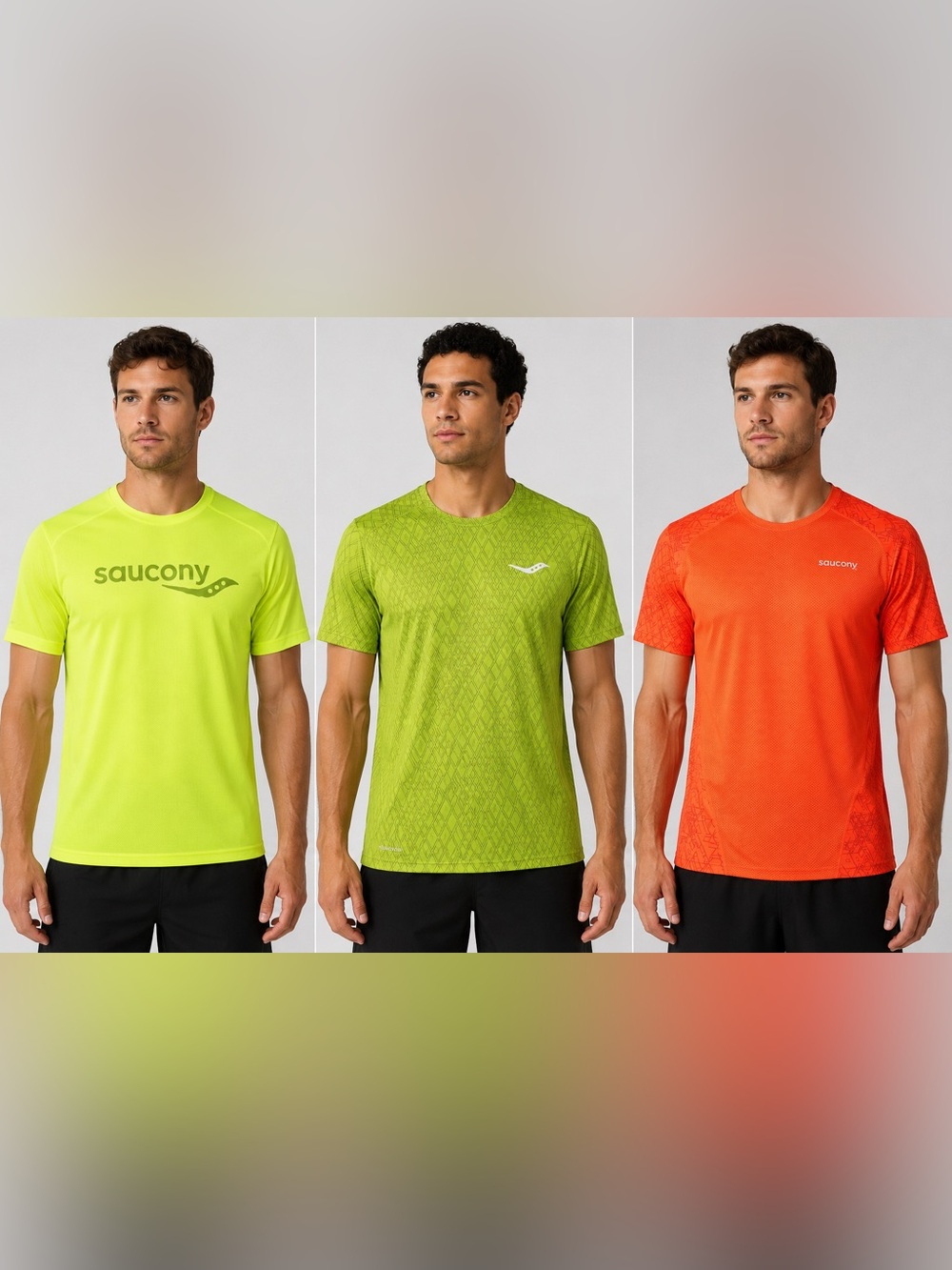 SAUCONY Men's XL Neon Jersey SET(3) Running T-Shirt Short Sleeve Active Sports